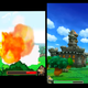 A giant Bowser sequence from the original game on DS (left) compared to the remake (right).